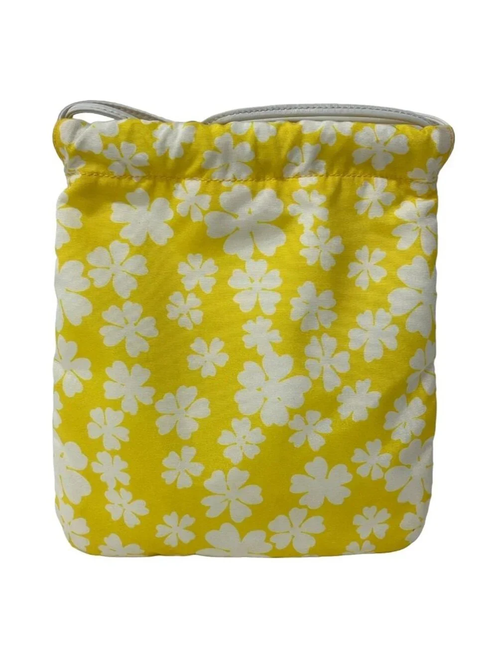 Miu Miu Pouch Yellow White Floral Drawstring Re-Nylon Leather